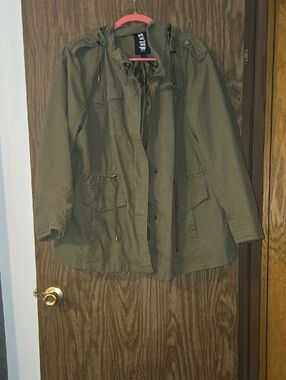 Women's Olive Utility Jacket with Drawstring Waist